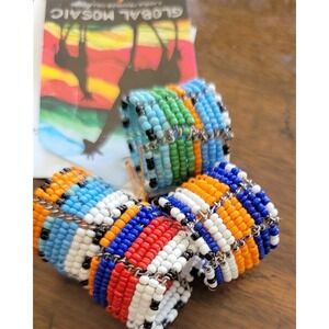 NWT Global Mosaic Africa Ariafrica Blue Orange Beaded Napkin Rings 121568